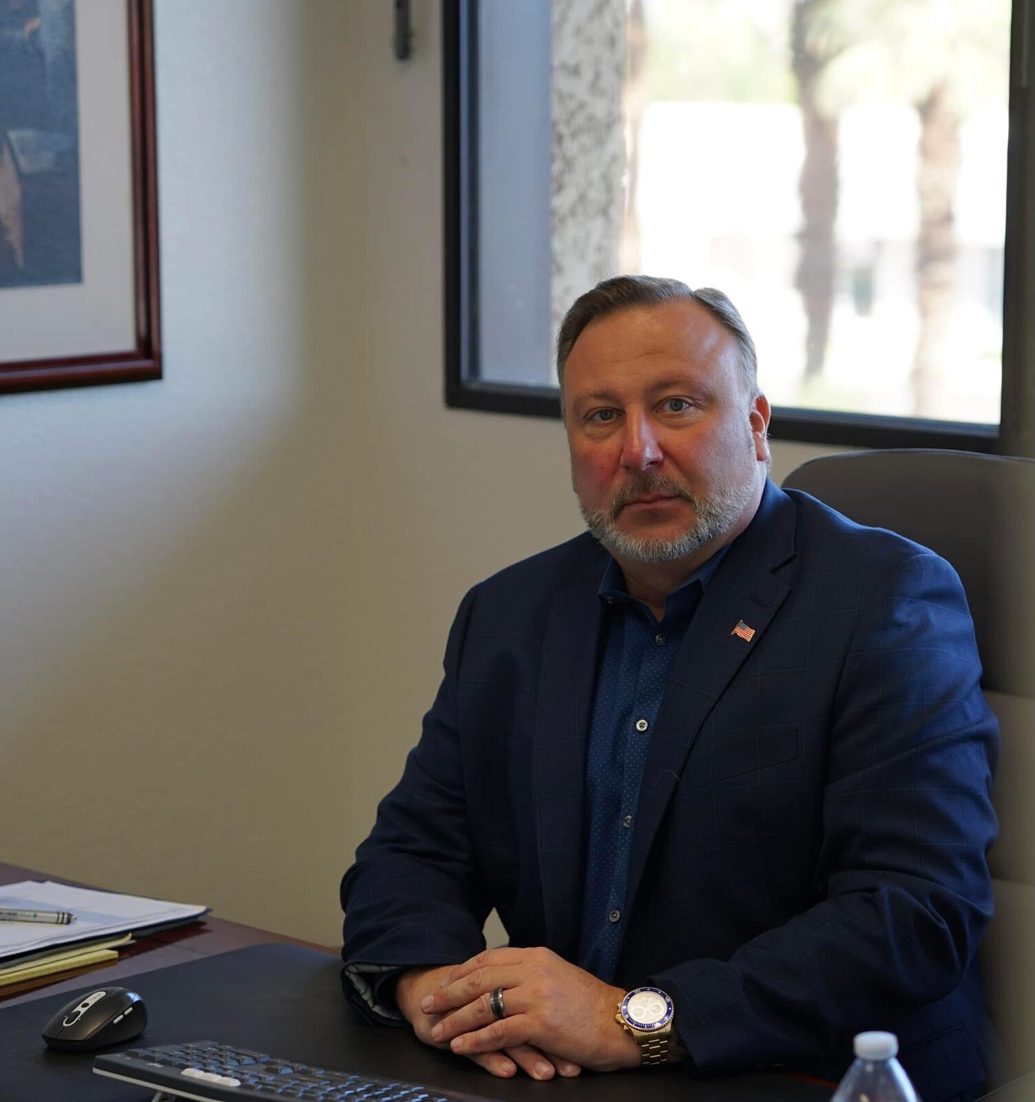 Pete Chryss at his office at First Call Security